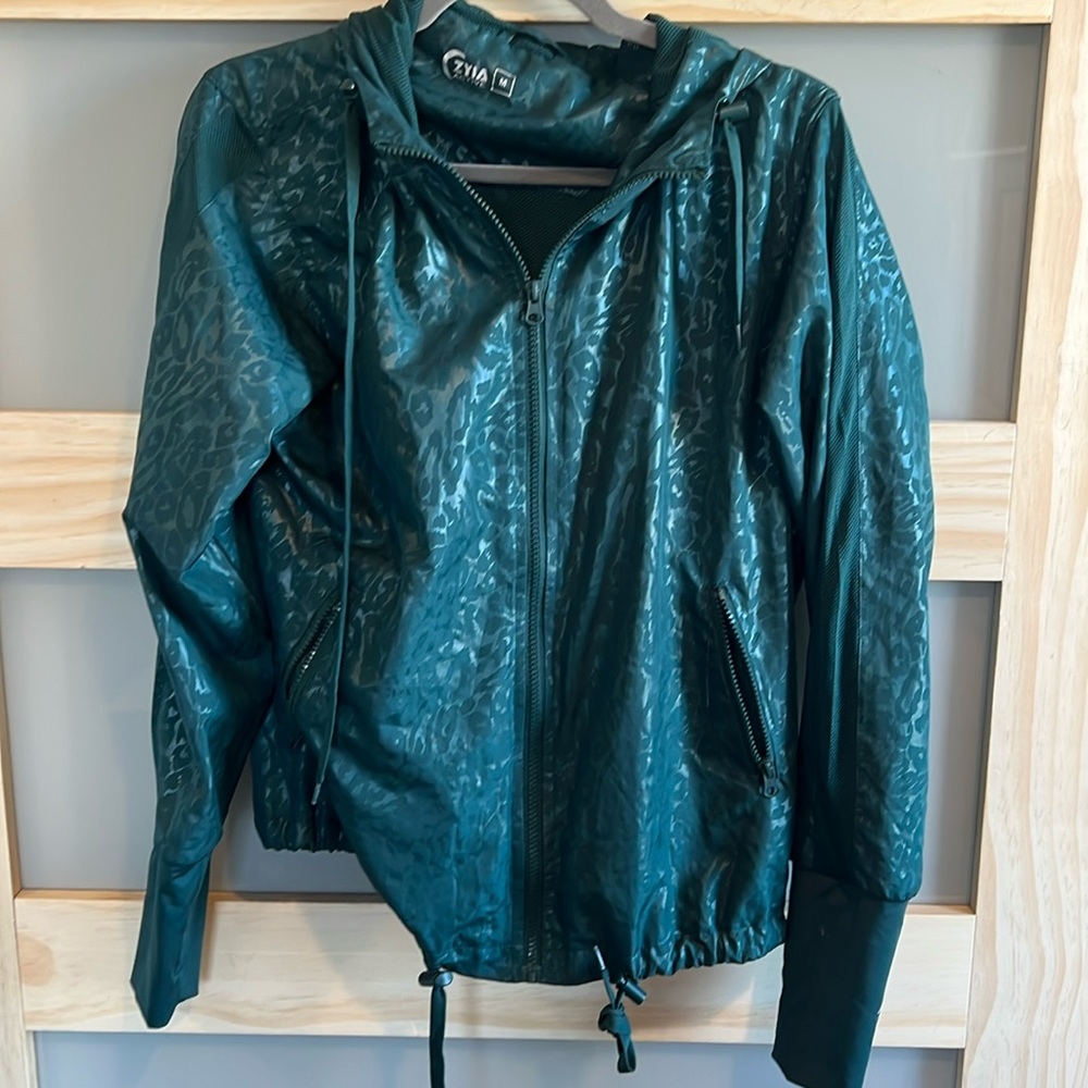 ZYIA Teal Leopard-Print Lightweight Zip Hoodie Jacket